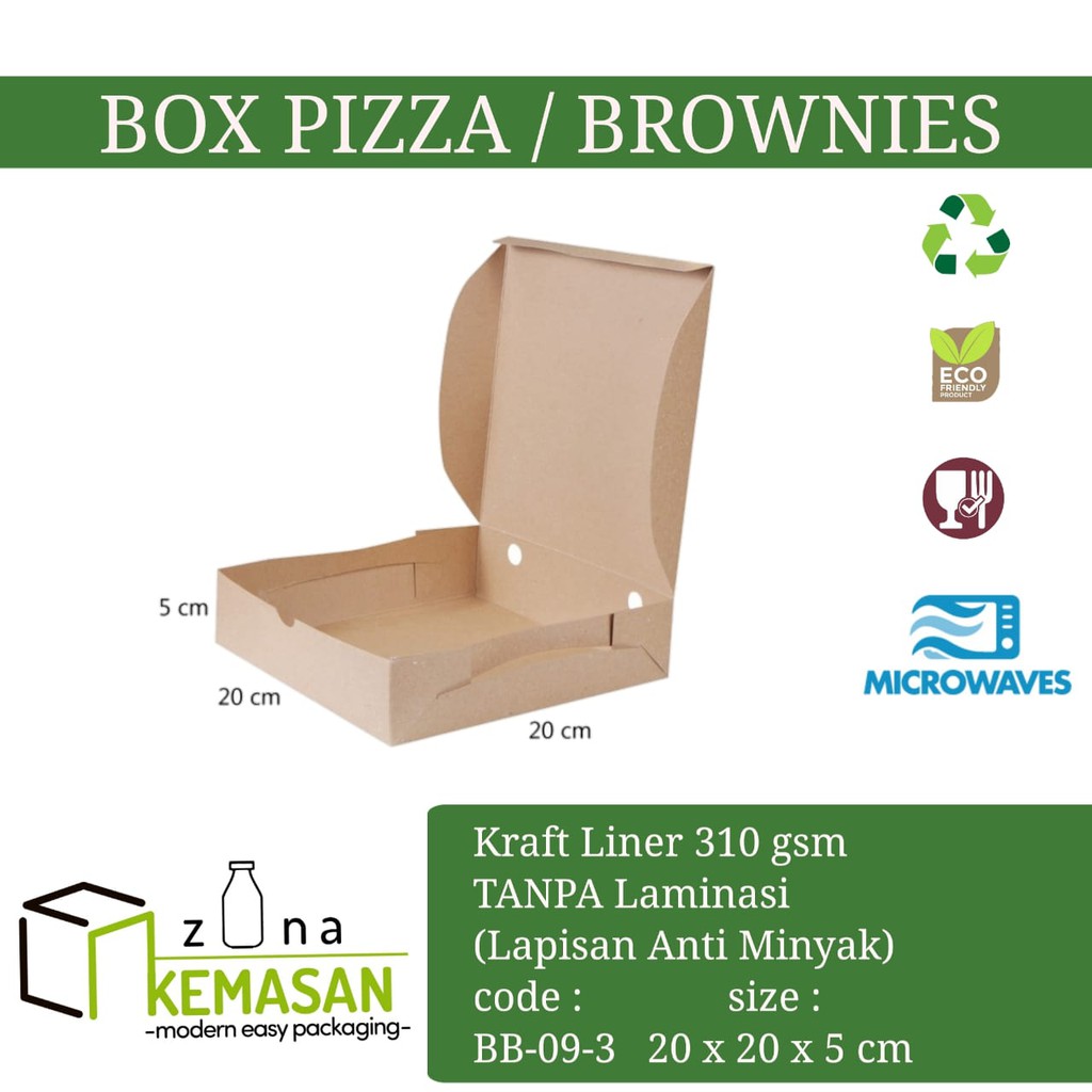 

KEMASAN BOX DUS KARDUS KOTAK PIZZA ROTI KUE BROWNIES 20x20x5 cm KRAFT 310 gsm