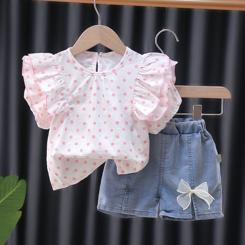 Setelan Anak Perempuan /Set Baju Korea Style PolkaDot Import 2 in 1