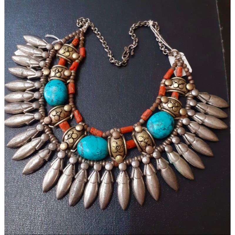 kalung Batu asli langka red marjan dan pirus