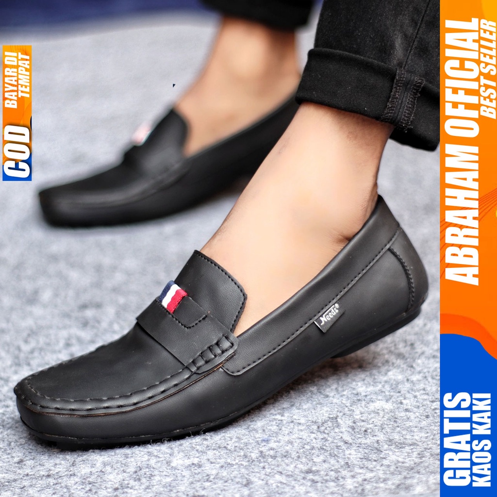 Sepatu Slip on Pria Santai Casual Formal Kulit Pu Kerja Hitam FRANS ABRAHAM