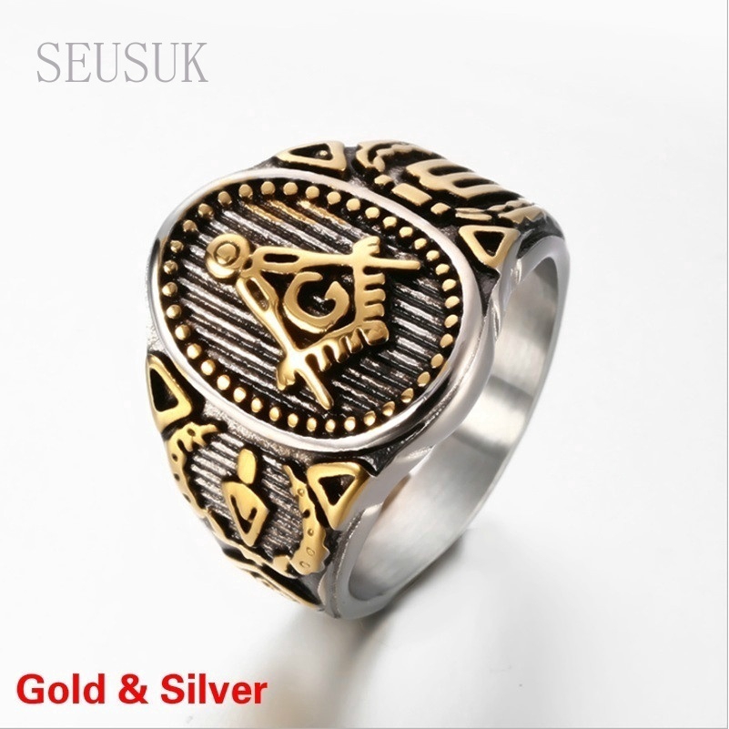 Cincin Titanium Steel Gaya Punk Vintage Warna Emas untuk Pria