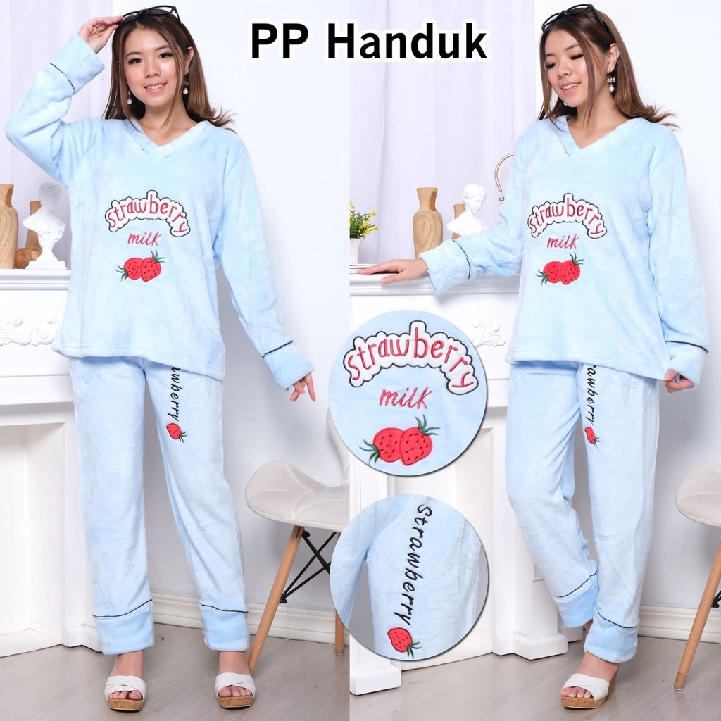 JOSJOLI_STORE/Piyama PP Bludu Cat Bulu/Stelan Piyama Wanita Bulu Halus/Fit L