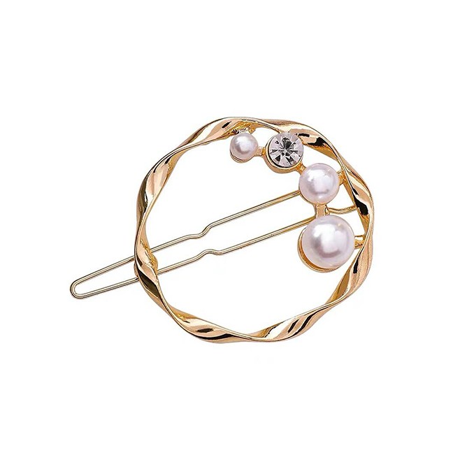 LRC Jepit Rambut Fashion Gold Metal Pearl Diamond Hair Clip A5790X