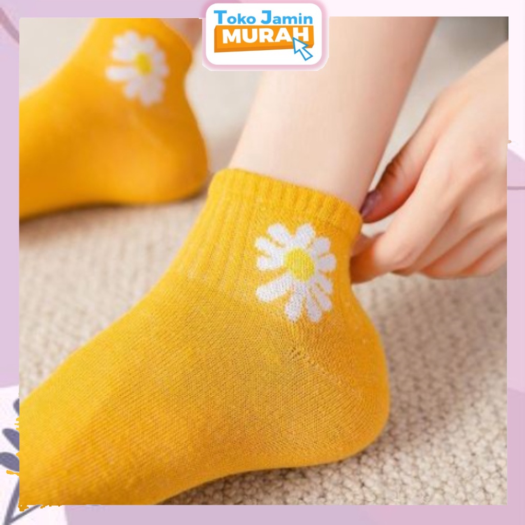 TJM KK223 Kaos Kaki Wanita Motif Bunga Daisy Kaos Kaki Pendek Socks Korea Murah Import