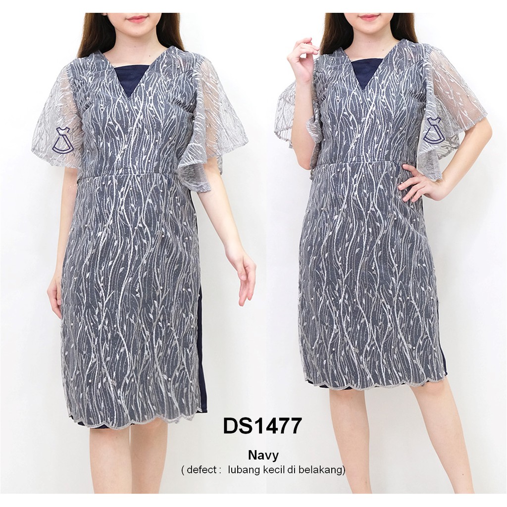 DS1477 - Dress Pesta Tile Bordir Midi Sepan Wanita