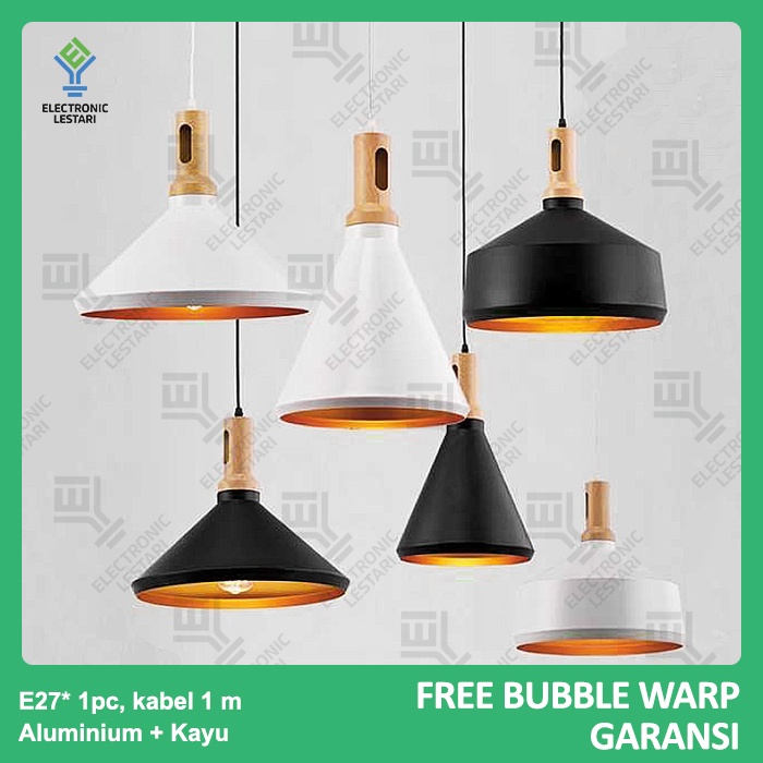 Lampu Hias Gantung Minimalis Kap Industrial Kayu Dapur Cafe Ruang Tamu