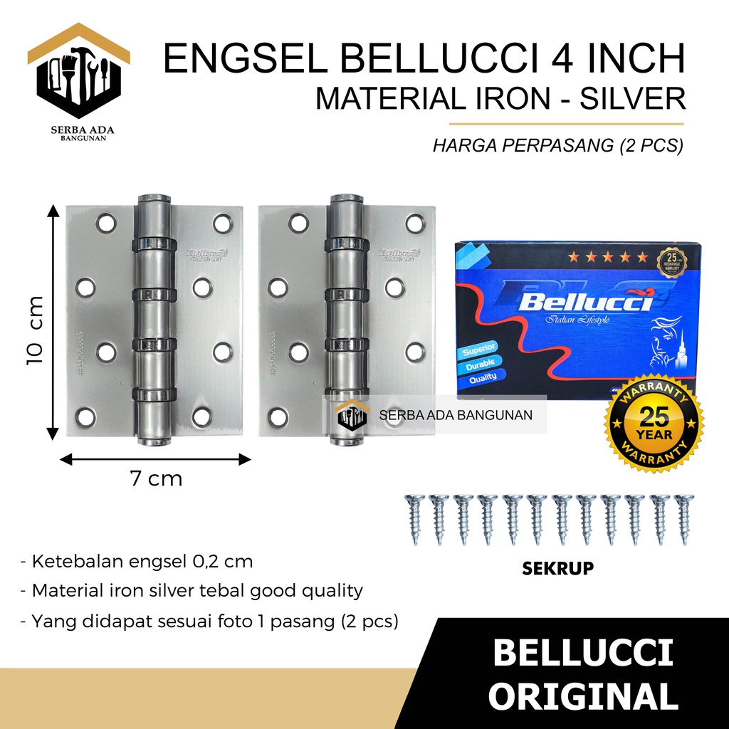 ENGSEL PINTU BELLUCCI 4&quot; | Engsel BLC | STAINLESS STEEL SS SUS 304 - IRON HINGES ASLI 100% GARANSI 25 TAHUN