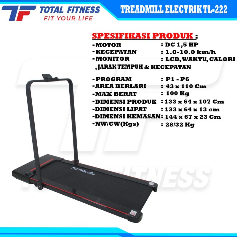 Treadmill Electric TL-222 alat olahraga lari fitness dan gym