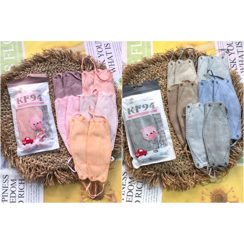 MASKER KF94 ANAK CAREION MIX POLOS SHRIMPPINK MIX POLOS GREY - MASKER KF94 ANAK KIDS CHILD EVO 4PLY KEMENKES