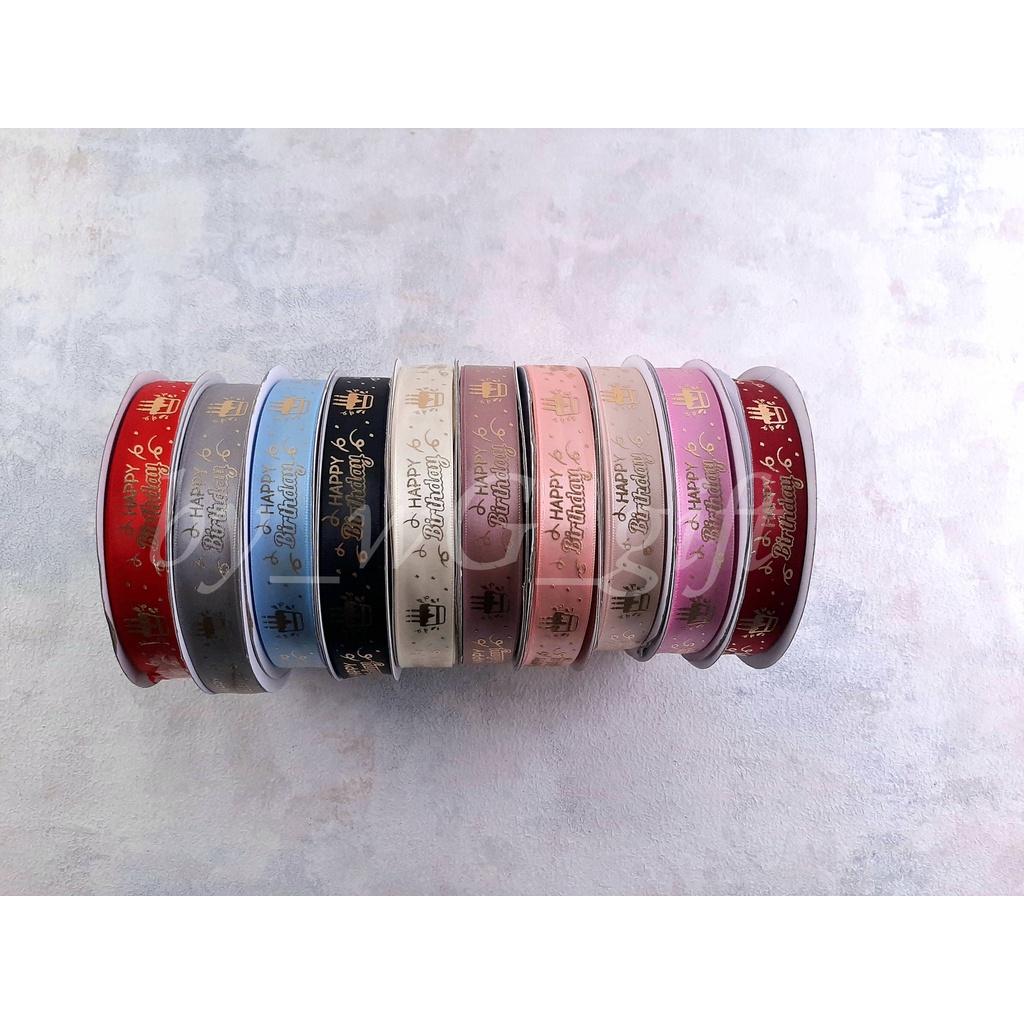 

Pita Satin Emboss Gold - Happy Birthday; Lebar 2 cm - Mix Colour