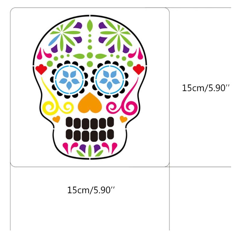 18pcs Template Stensil Lukisan Gambar Tengkorak Ukuran 5.9x5.9 Untuk Dekorasi Lantai Dinding