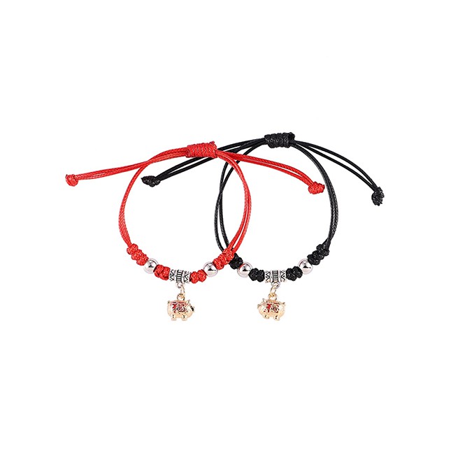 LRC Gelang tangan Fashion Red + Black Blessing Gold Pig Bracelet Y61089