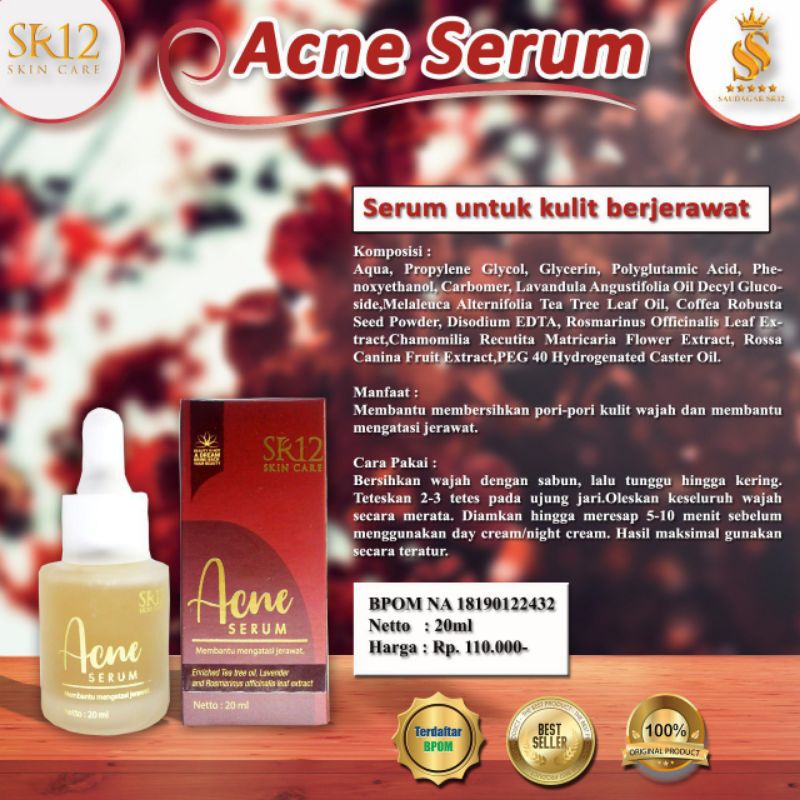 ACNE SERUM SR12 / Serum wajah Serum jerawat  Mengecilkan pori pori Ampuh melawan bakteri Membantu mengatasi jerawatMembunuh bakteri di wajah Mengurangi penuaan Mengurangi bekas jerawat BPOM Original Cod Termurah Terlaris Acne serum 15ml