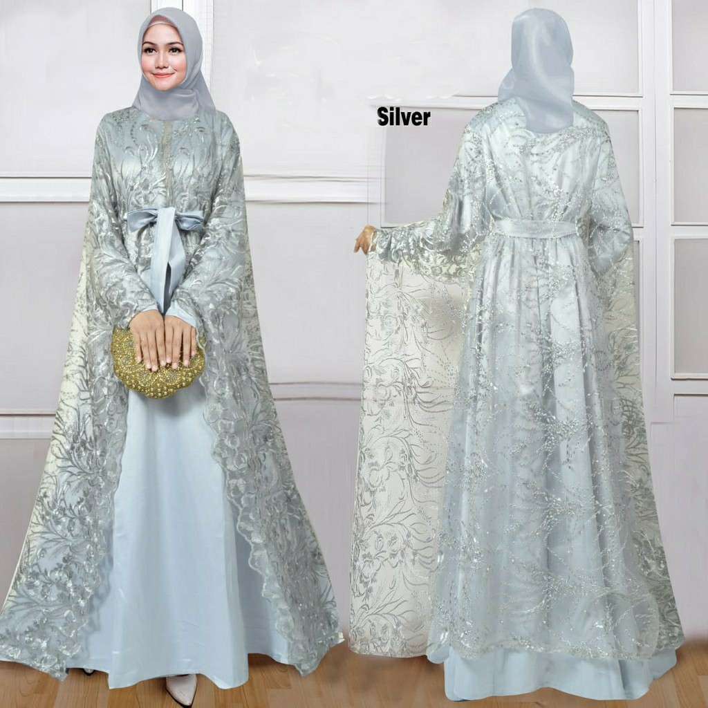 HOPYLOVY - Maxi Dress Wanita Aminah Cape Brukat