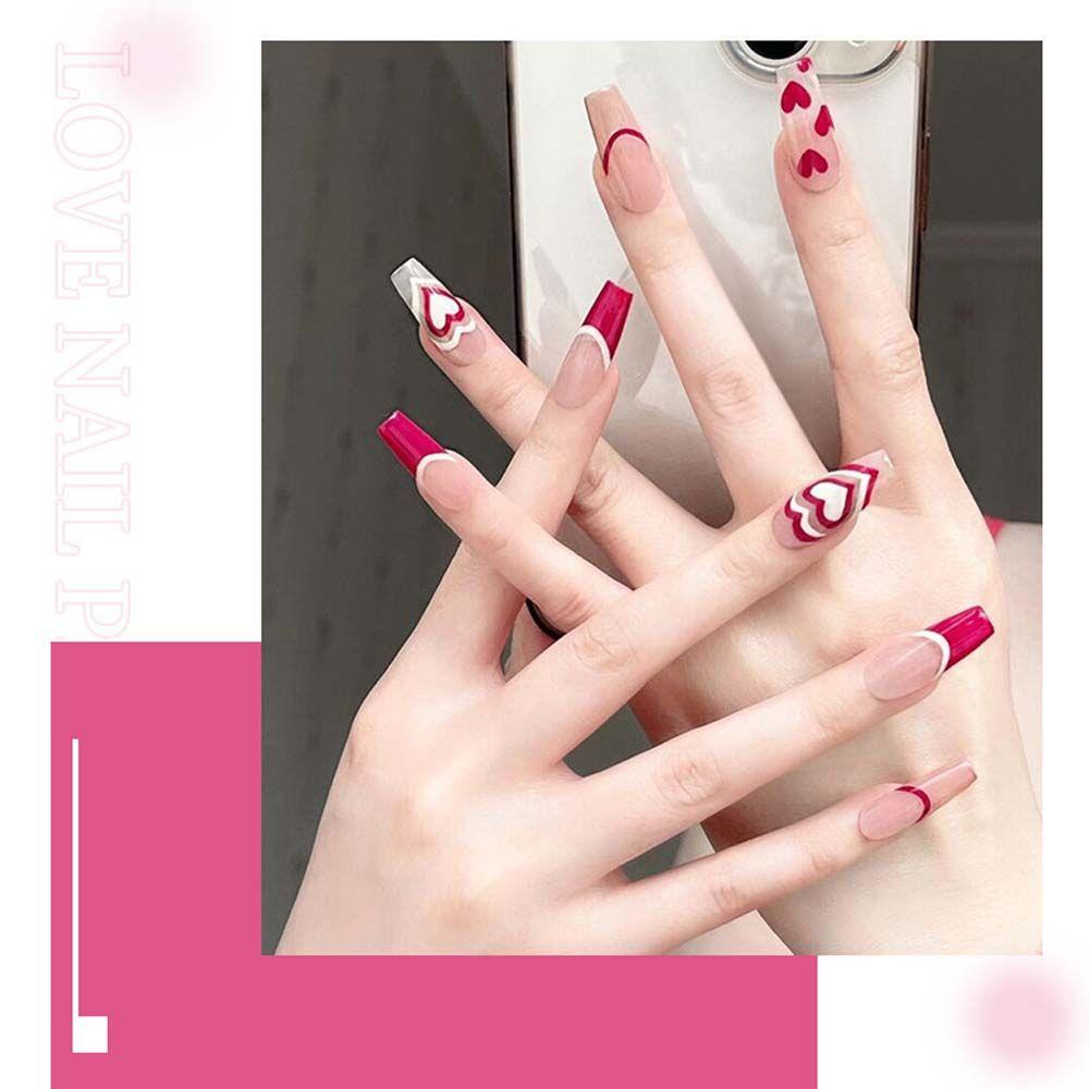 AUGUSTINA Agustin 3D Nail art sticker Laser 1 Pcs Hitam Putih Merah Hati Berbentuk Hati Gambar Perekat Slider decals Nail decal