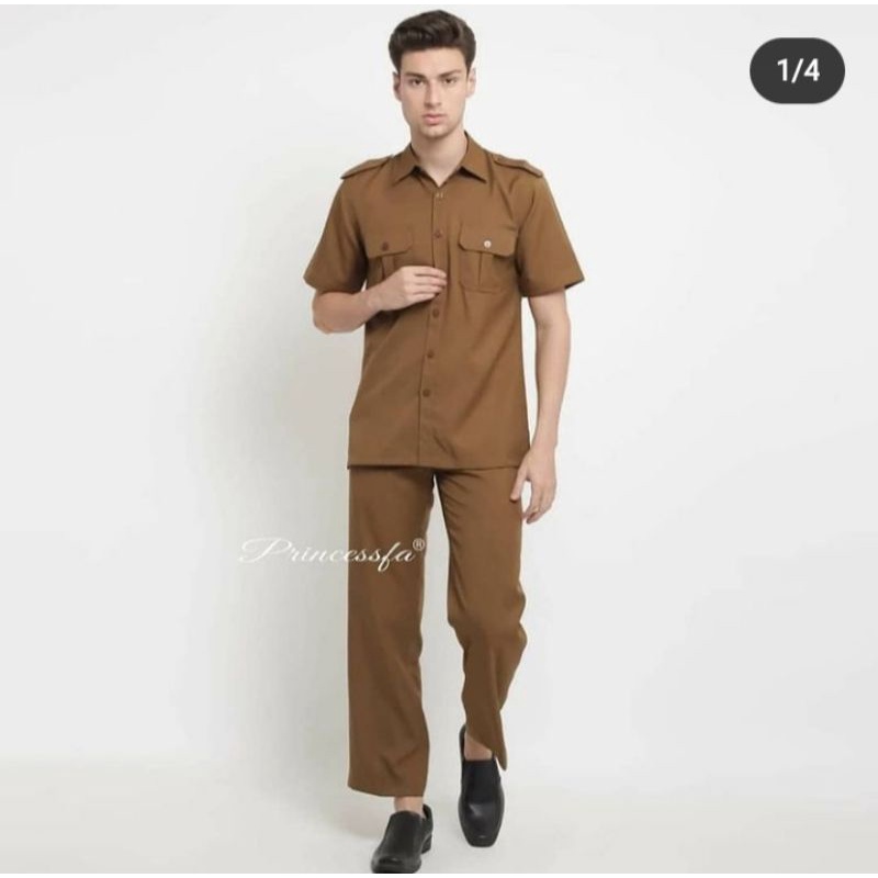 SERAGAM PRINCESSFA) SERAGAM PNS LAKI-LAKI/ BAJU PEMDA/ BAJU PNS/ SERAGAM PDH(coklat tua)