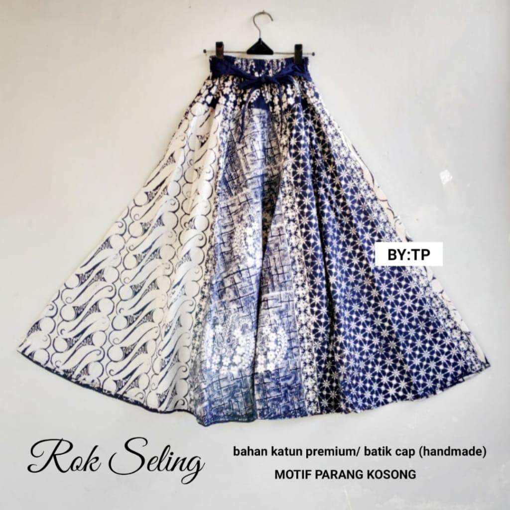 Rok Seling Batik Wanita Bawahan Indigo Modern Katun Cap Handmade Motif Premium Exclusive