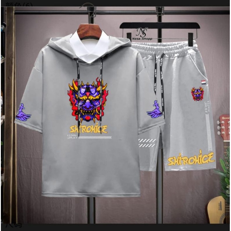 N_S Stelan Pria/Wanita 1Set Distro Baju Hoodie+Celana Pendek SHIROHIGE