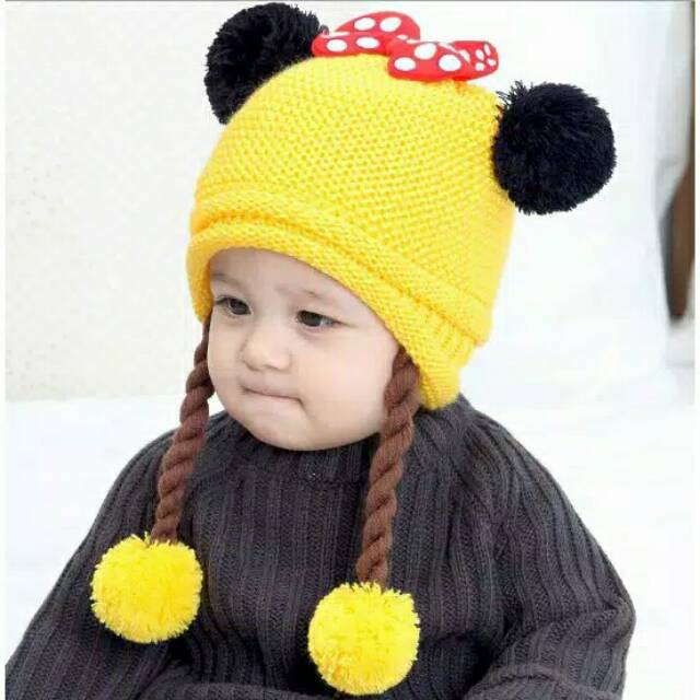 Topi kupluk kepang rambut palsu topi bayi kupluk bayi rmbut