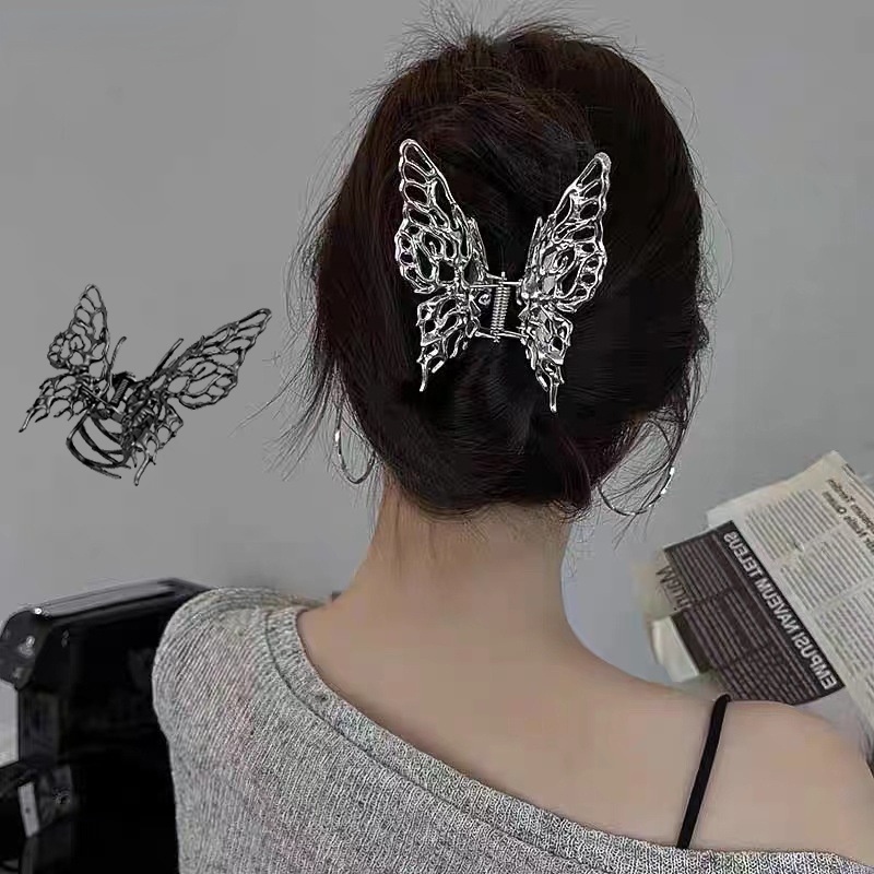 Jepit Rambut Model Butterfly Hollow Bahan Metal Gaya Vintage Untuk Wanita