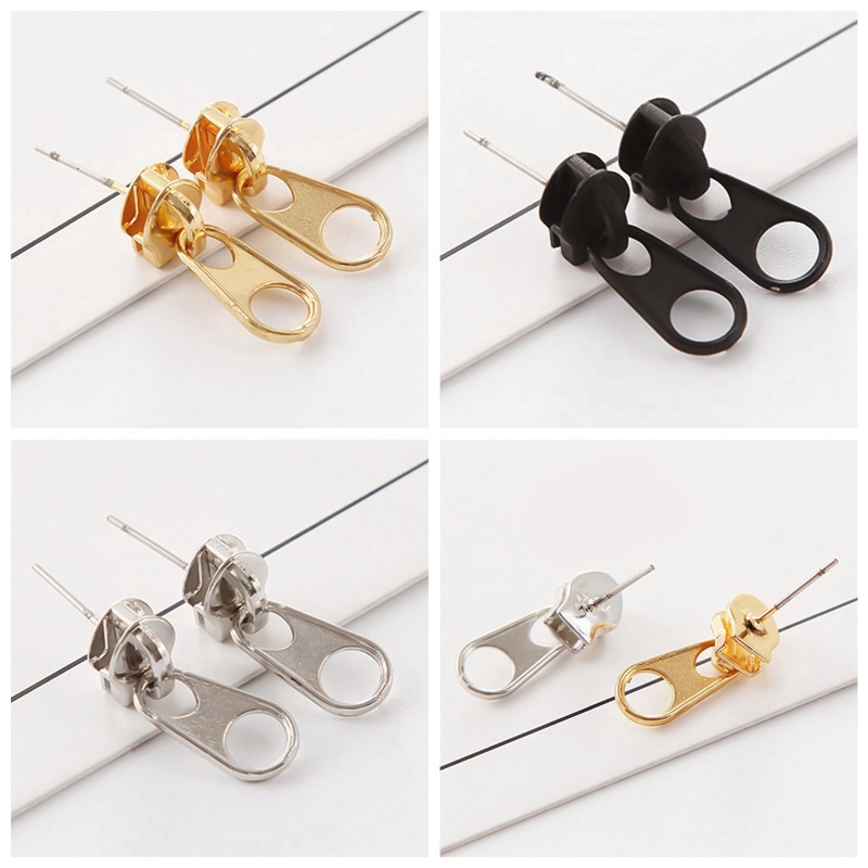 Anting Stud Desain Kepala Ritsleting Gaya Minimalis Untuk Wanita
