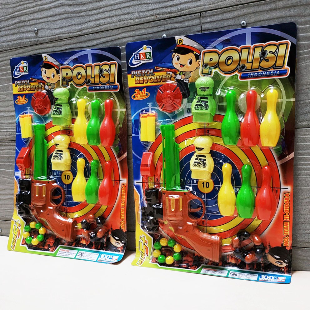 Mainan Anak Pistol Revolver Polisi | Tembak Bowling &amp; Shooting Target | Tembak - Tembakan