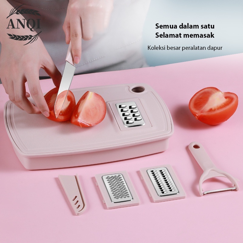 ANQI 1888 Pisau Set + Parutan Serbaguna Multifungsi Talenan Baskom Pengupas Pisau Buah VS-66