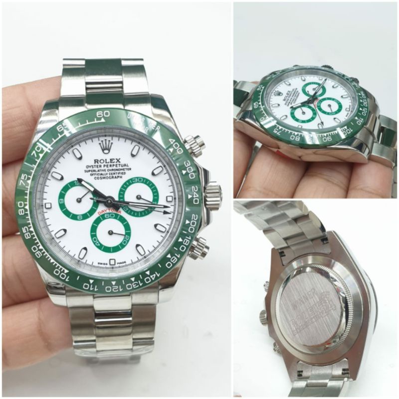 Jam Tangan Rolex Daytona Oyster Perpetual Mesin Otomatis Super Premium Graden AAA - Silver Hijau