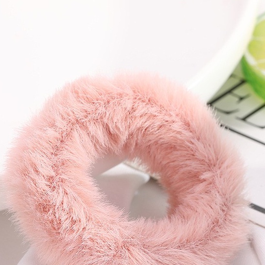 MURMURE.ID | IKAT RAMBUT BULU JUMBO LEMBUT KARET CEPOL WANITA RASFUR ALA KOREA HA065-JUMBO SOFT PINK