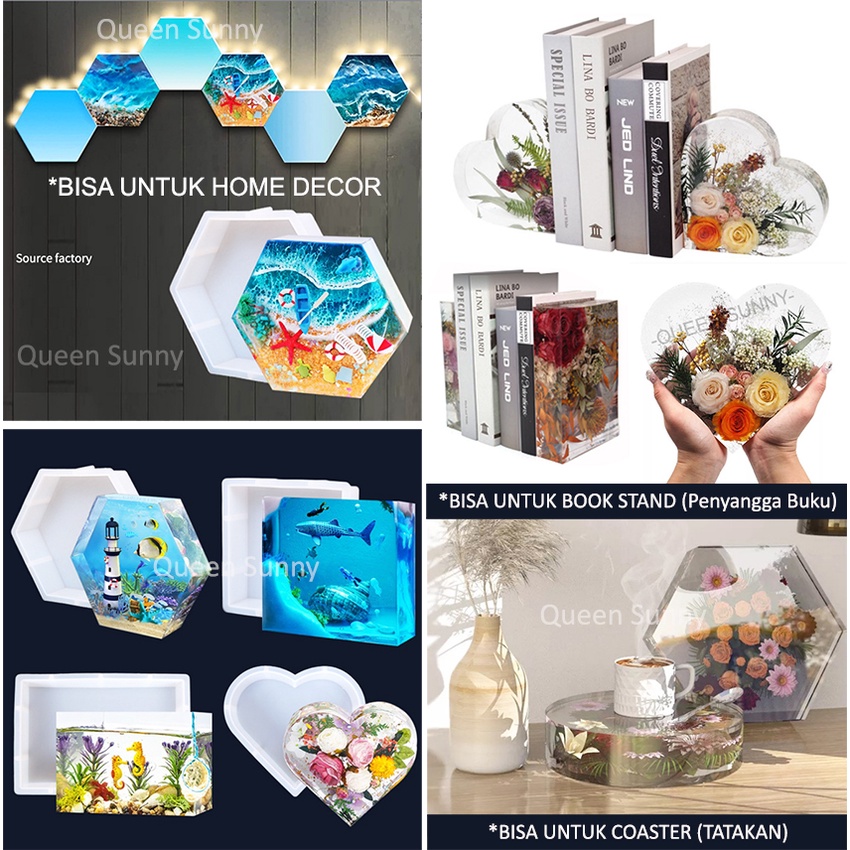 Cetakan Resin Home Decor size BESAR Book End Pembatas Buku Dekorasi Ornamen Geometri Kotak Bulat Lov