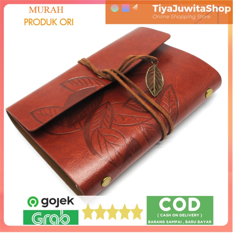

PHANTACI Buku Catatan Binder Kulit Retro Leaf Kertas A6 - Brown