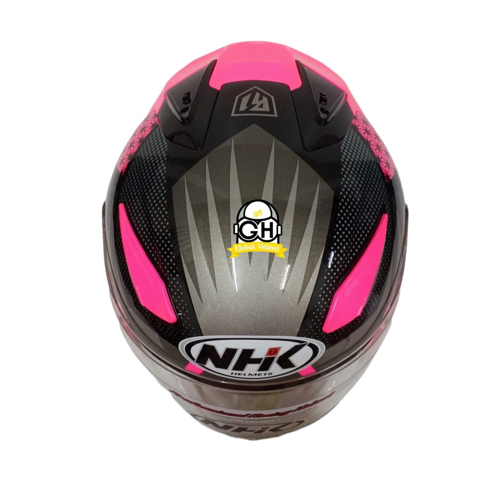 HELM NHK R1 MOTIF BIZARE PINK FLO SILVER NHK R-1 BIZARE PINK FLOURECENT SILVER DOUBLE VISOR