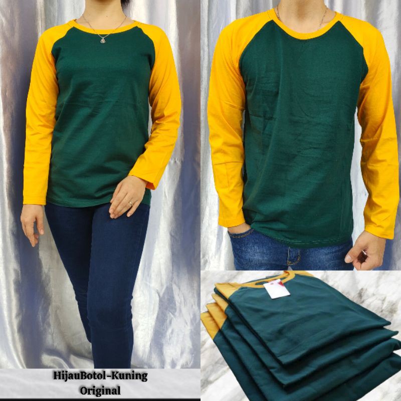 Kaos Polos Reglan HIJAUBOTOL-KUNING lengan panjang M L XL XXL