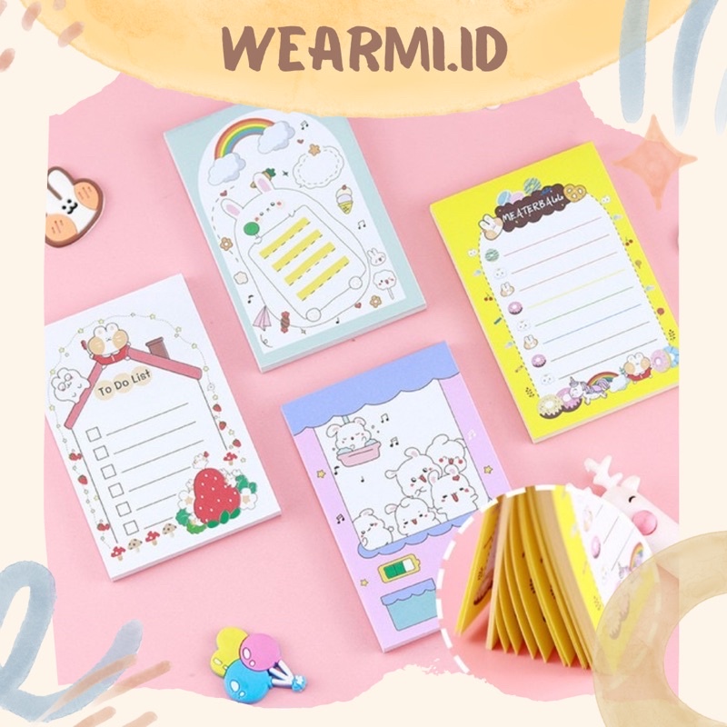 

50 lembar Sticky Notes Kotak Lucu Character Cute Scrapbook Jurnal Bujo DIY Aesthetic Wearmi