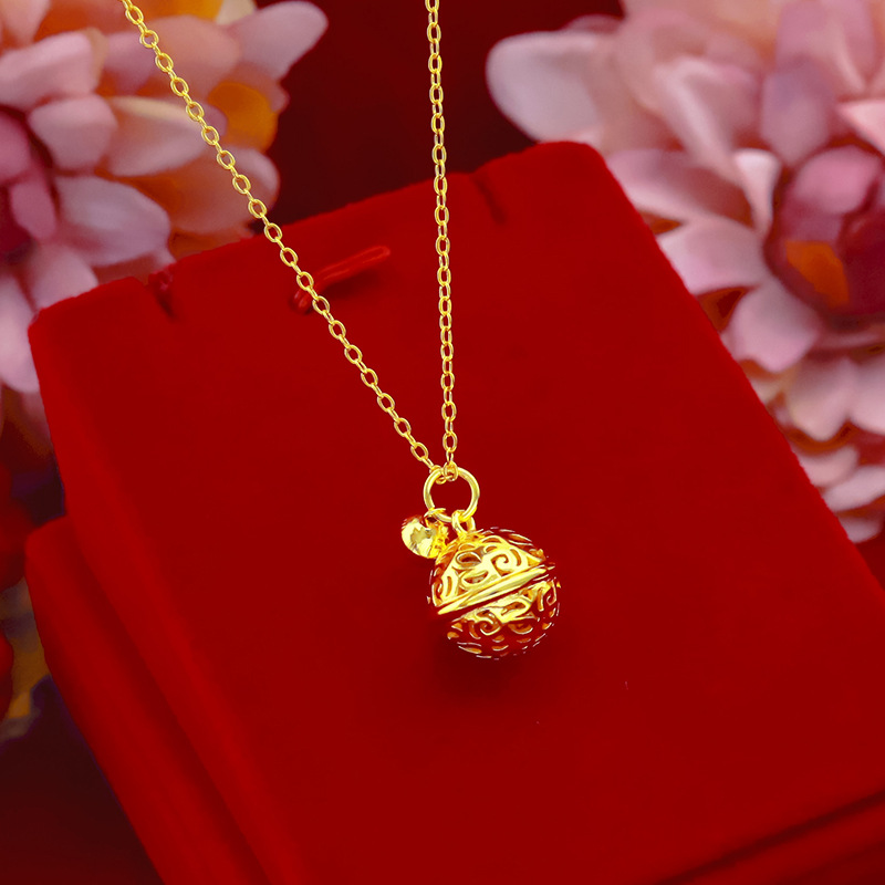 Kalung Emas Asli Kadar 375 Dengan Liontin Lonceng Model Hollow out Untuk Wanita