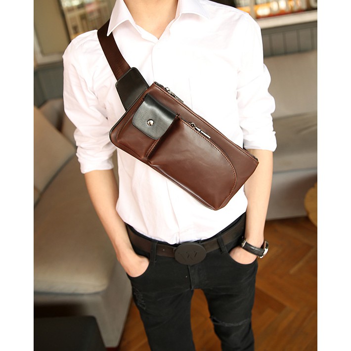 Tas Selempang Pria / Tas Hp Gadget Kulit Keren