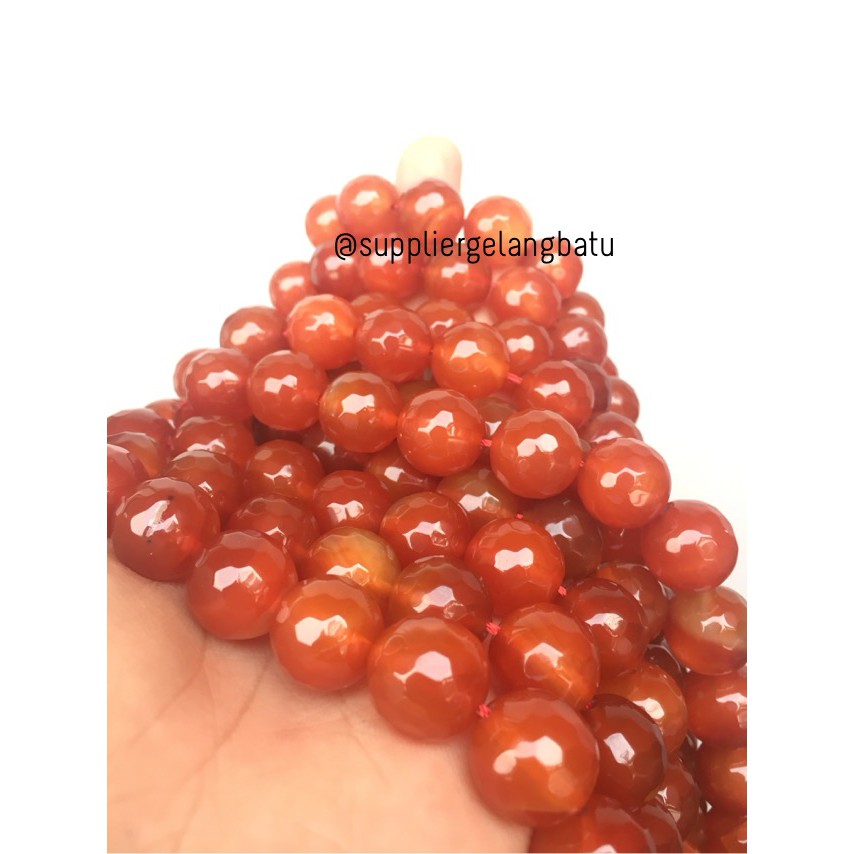 batu beads CUTTING 14mm orange carnelian faceted agate oren aksesoris model craft pria wanita trend