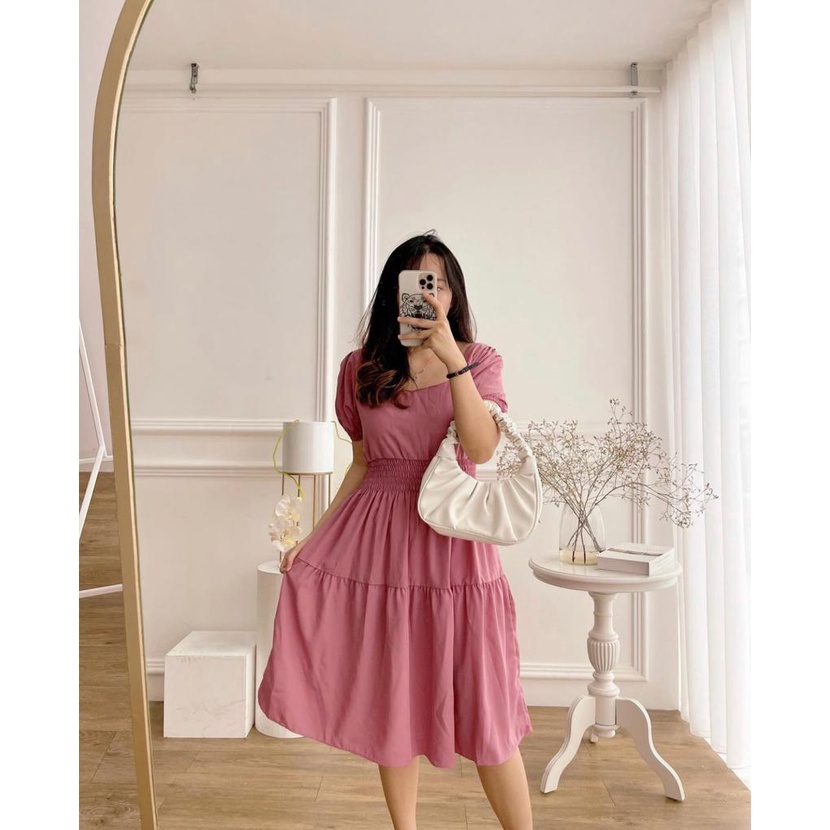 Toply shop COD +GRATIS ONGKIR Dres wanita smock Dres joana smock