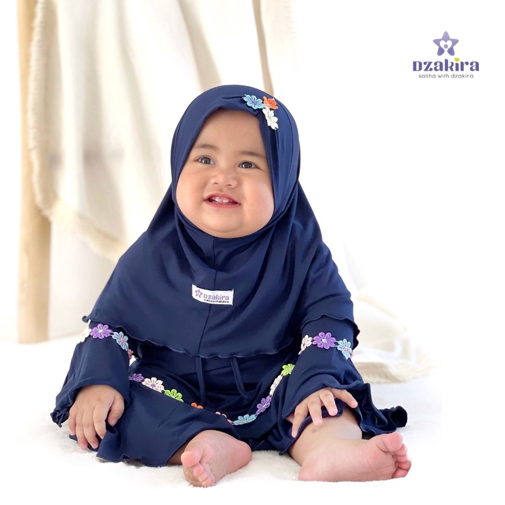 GAMIS BAYI 0-2thn RENDA BUNGA MELATI PELANGI KANAYA NAVY JERSEY TWIST PREMIUM ORIGINAL by DZAKIRA