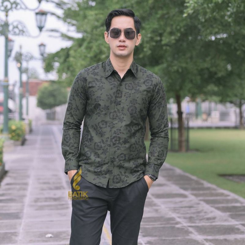 PRAHANA KEMEJA KERJA BATIK PRIA SLIMFIT LENGAN PANJANG ORIGINAL BATIK PRABUSENO KATUN PRINTING  HAND