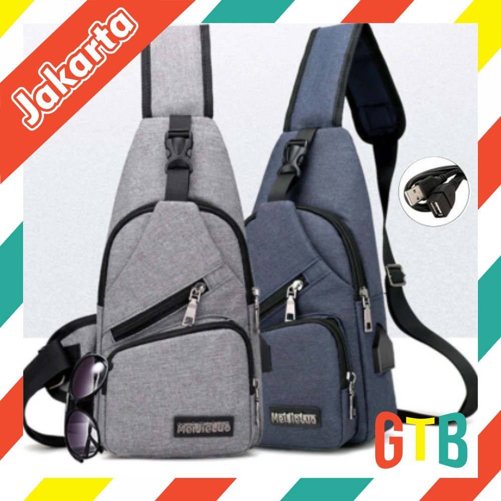 ❤️GTB❤️ P005 TAS USB Selempang Pria Slempang Sling Shoulder Bag Back Pack Travel Import Batam Murah