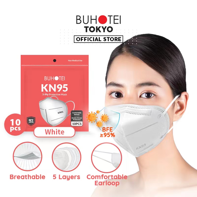 BUHOTEI Disposable Masker wajah EVO Earloop Face Mask Kesehatan masker medis-BH-KN95 White 10pcs