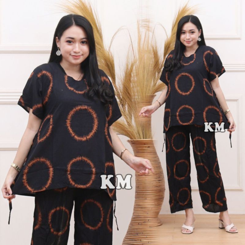 Piyama Wanita Setelan Celana One Set Rayon Baju Tidur Wanita Baju Batik Pekalongan Celana Setelan-CP Cincin Hitam