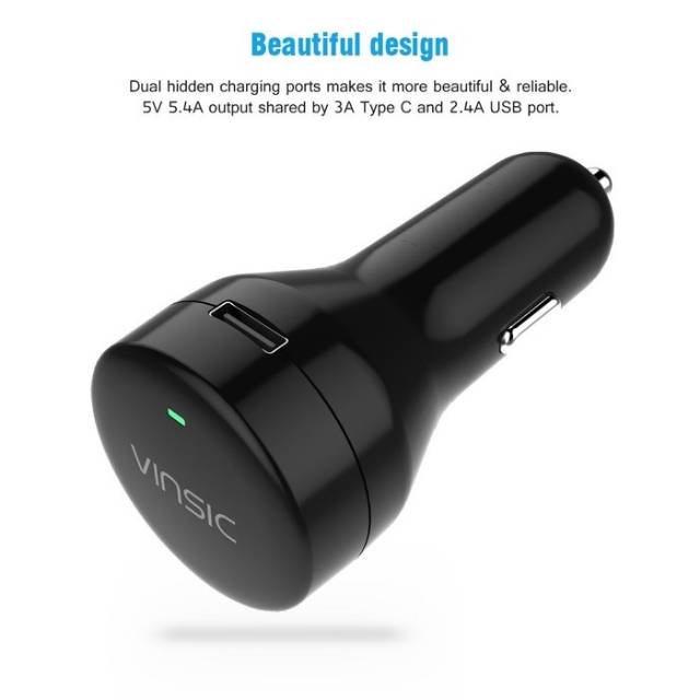 Vinsic type c dual port car charger VSCC207