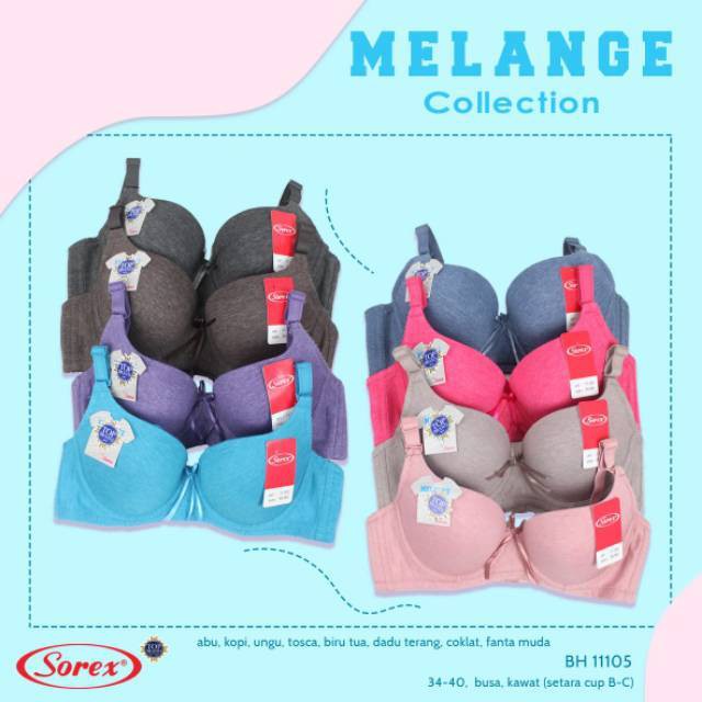 Sorex Bra Berkawat Kait 3 Busa Sedang Setara Cup B-C Melange Collections Casual 11105 Halus Basic