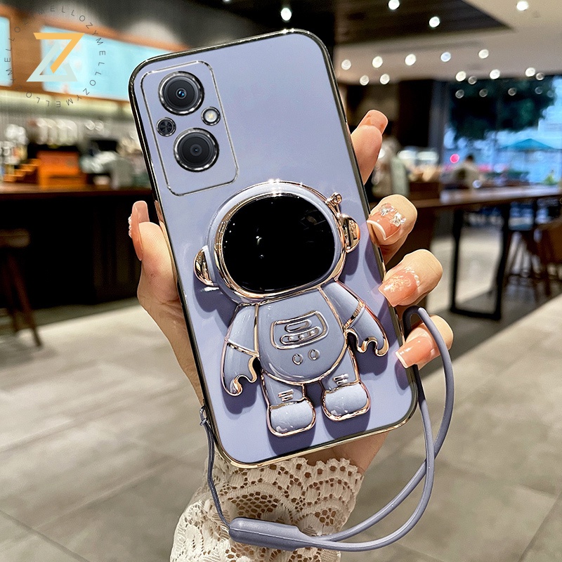 OPPO Reno8 T 4G Reno8 T 5G Reno 8Z 5G Reno 7Z 5G Reno 6Z 5G Reno 5ren 75g Reno 7 4G Reno 4mewah Electroplating 6D Astronot Stand Silicone Phone Case (Dengan