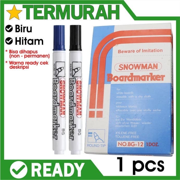 

TULIS-ALAT- SPIDOL WHITEBOARD SNOWMAN BG-12 MARKER BISA DIHAPUS -ALAT-TULIS.