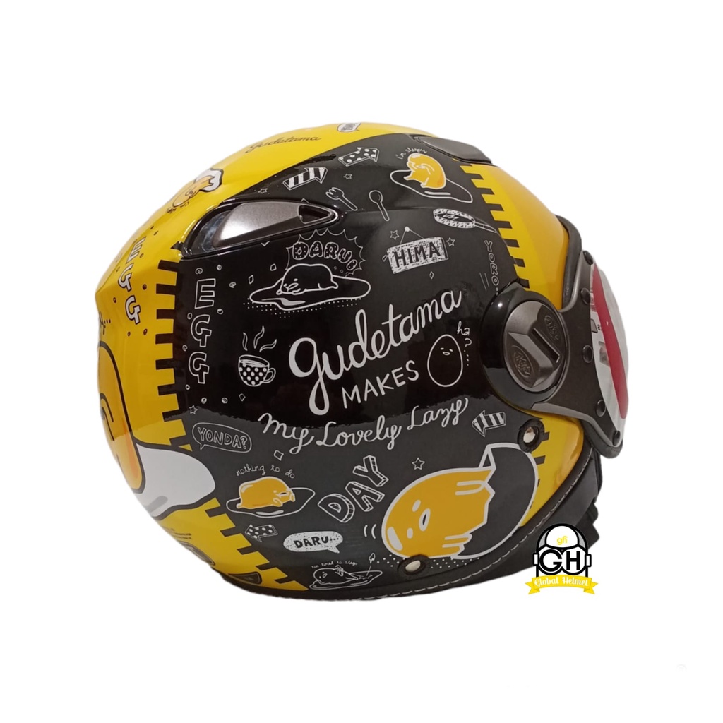 HELM HALF FACE KYT ELSICO MOTIF SANRIO SERI #1 GUDETAMA BLACK YELLOW