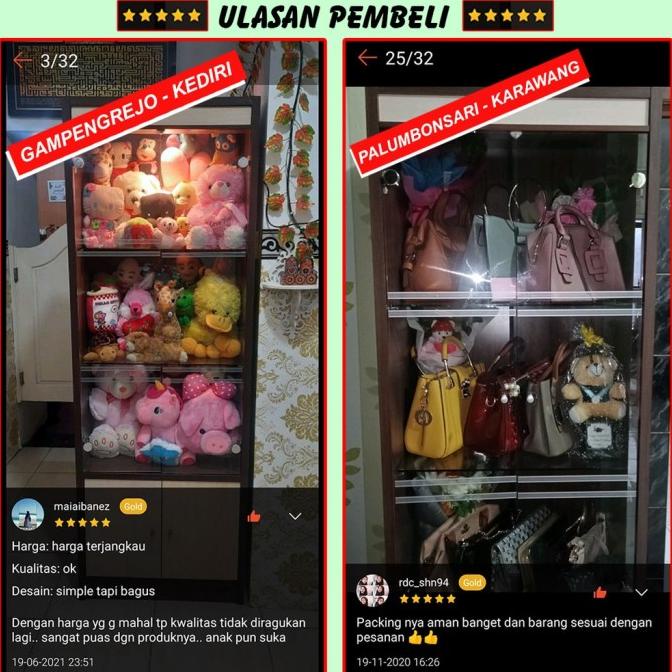 Lemari Hias Pajang Lampu Tas Dgn Pintu Kaca Dan 1 Lmr Kecil. Mewah
