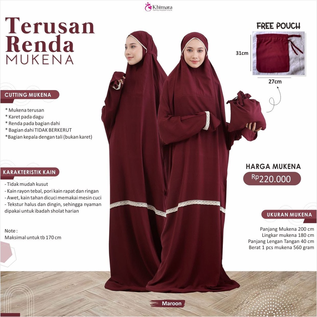 Mukena terusan dewasa lace ori by Khimara/Mukena rayon magnolia adem nyaman/mukena travelling/Mukena